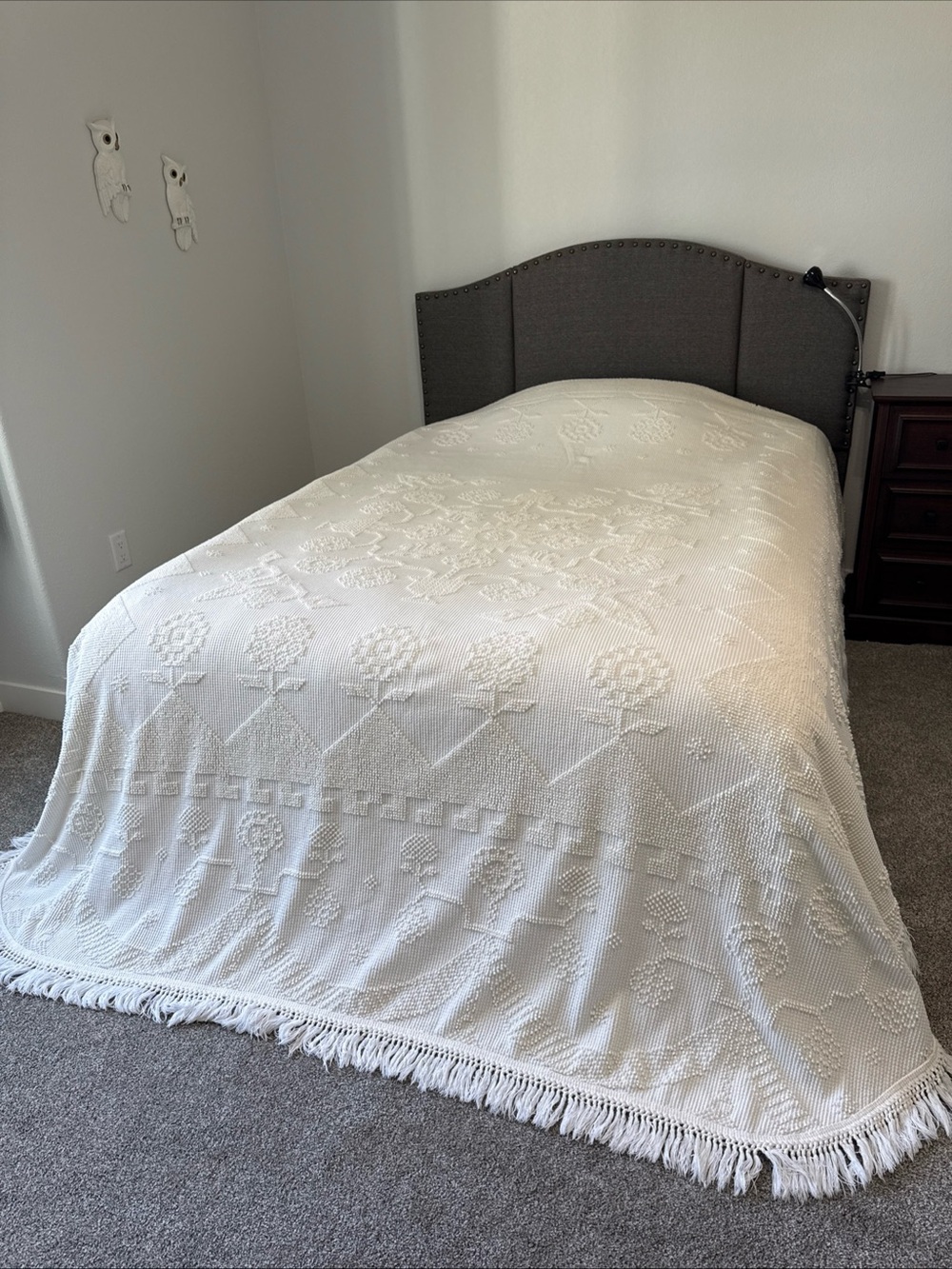 VTG 1950's‎ Bates Queen George Washington Hobnail Chenille Bedspread Ivory Cream